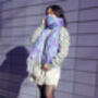 Lilac Blue Leopard Print Warm Two Tone Scarf, thumbnail 4 of 8