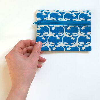 Whale Coin Purse. Blue. Cotton Pouch. Handmade, 2 of 3