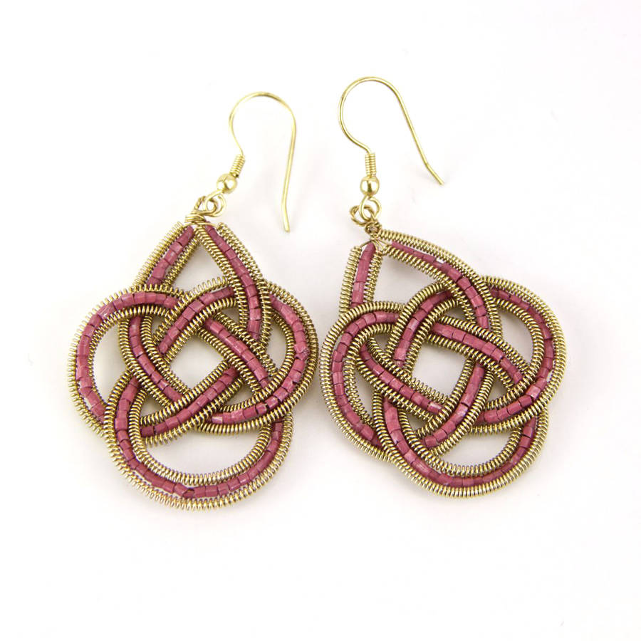 Woven Red Knot Statement Earrings By Gaamaa