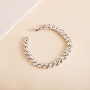Silver Colour Crystal Leaf Design Tennis Bracelet, 3 of 4