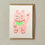 Colourful Lucky Cat Risograph Greeting Card, thumbnail 1 of 3