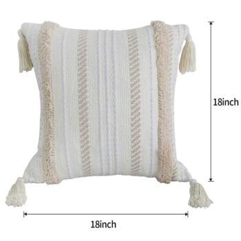Boho Pillow Case Beige Square With Tassels, 2 of 4