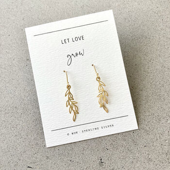 Let Love Grow Sterling Silver Leaf Drop Earrings, 7 of 12