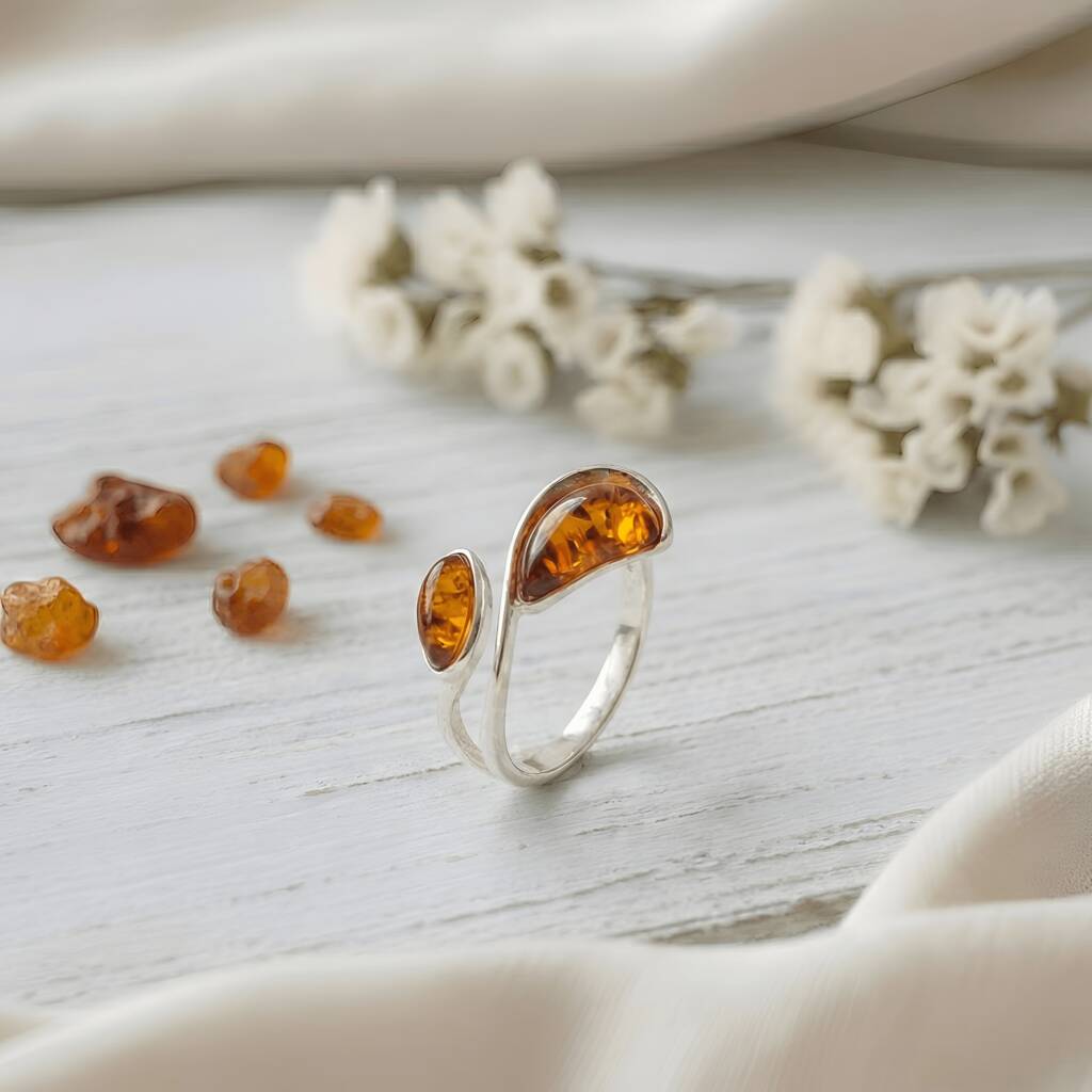 Modern Adjustable Baltic Amber And Sterling Silver Ring, 1 of 3
