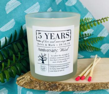 Personalised 5th Anniversary Wood Meaning Candle, 3 of 11