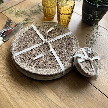 Respiin Set Of Six Seagrass And Jute Coasters Naturals, 10 of 10