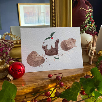 Woodland Christmas: Stuffed Hedgehogs Christmas Card, 2 of 9