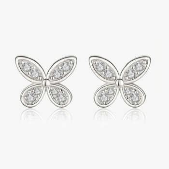 Rose Gold Or Silver Butterfly Stud Earrings With Stones, 4 of 6