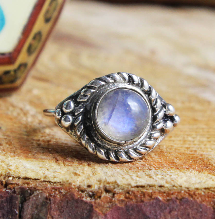 Round Sterling Silver Moonstone Ring By Amelia May | notonthehighstreet.com
