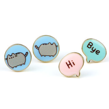 Pusheen The Cat 'Hi , Bye' Stud Earrings Set, 6 of 8