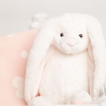 White Bunny Toy And Pink Heart Blanket Baby Gift Set, 4 of 5