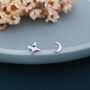 Mismatched Moon And Starburst Stud Earrings In Sterling Silver With Lab Moonstone, thumbnail 2 of 11