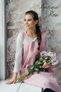 Linen Cross Back Apron | Japanese No Tie Pinafore With Pockets, 6 of 12