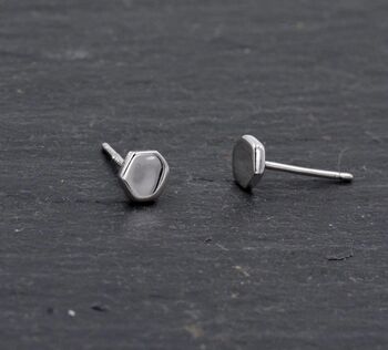 Hexagon Geometry Stud Earrings In Sterling Silver, 4 of 12