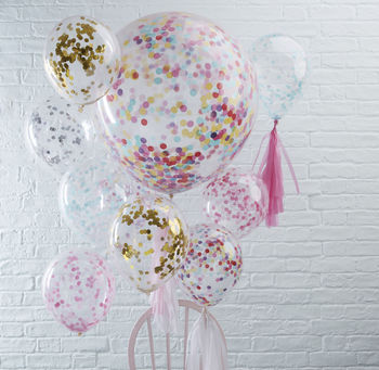 Pack Of Five Silver Confetti Filled Party Balloons, 2 of 4