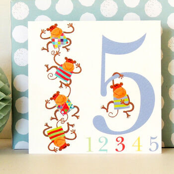 Five Monkeys 5th Birthday Card, 3 of 4