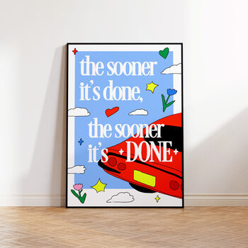 The Sooner It’s Done, The Sooner It’s Done” Floral Vintage Car Art Print, 3 of 4
