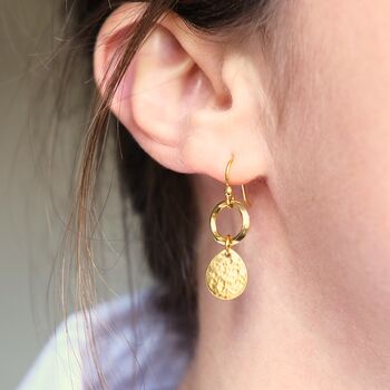 Gold Plated Hammered Disc Earrings, 8 of 10