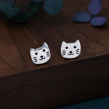 Cute Little Cat Stud Earrings In Sterling Silver, 3 of 11