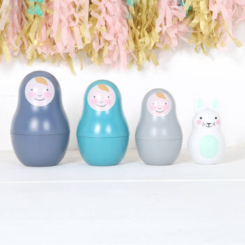 Nesting Dolls With Bunny Rabbit In Personalised Cotton Bag, 4 of 5