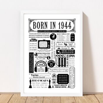 Born In 1944 Personalised 80th Birthday Fact Poster, 6 of 8
