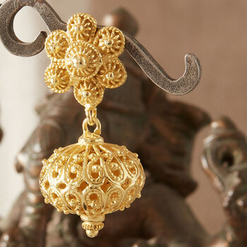Gold Plated Filigree Stud Ball Drop Earrings, 3 of 7
