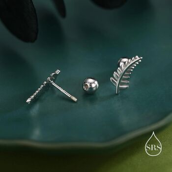 Little Fern Leaf Screw Back Earrings In Sterling Silver, 5 of 11