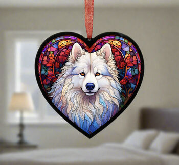 Samoyed Stained Glass Effect Heart Suncatcher, 5 of 5