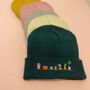 Unisex Hand Embroidered Beanie Hat Green, thumbnail 3 of 6