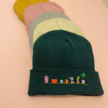 Unisex Hand Embroidered Beanie Hat Green, 3 of 6