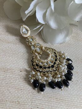 Meenakari Black Gold Plated Dangle Indian Earrings, 4 of 7