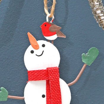 Snowman With Gloves And Robin Christmas Tree Decoration, 2 of 3