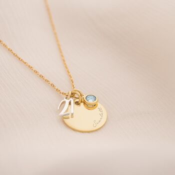 Sterling Silver Age, Disc And Birthstone Necklace, 5 of 12