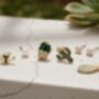 Cactus And Watering Can Mismatched Stud Earrings Set 14 K Gold Plated With Pearl, Gift For Her Plant Lover Jewellery, thumbnail 1 of 9