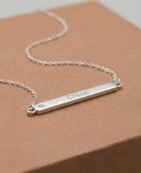 Personalised Silver Bar Initial Name Necklace Crystal, 9 of 9