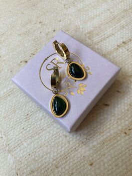 Dangle Hoop Emerald Green Earrings, 4 of 6