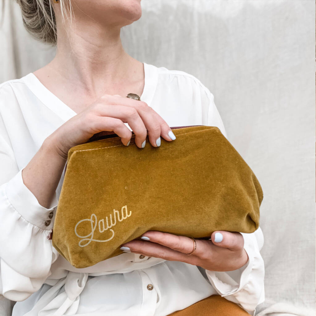 Personalised Name Velvet Make Up Bag By Coral & Moss