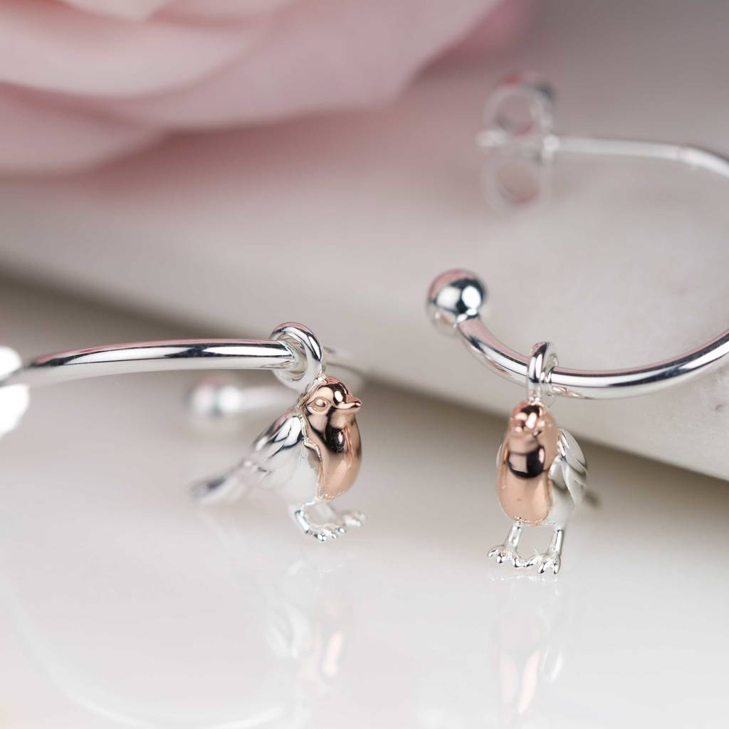 Rose Gold And Solid Silver Robin Hoop Earrings By Nest Rose Gold And Solid Silver Robin Hoop Earrings