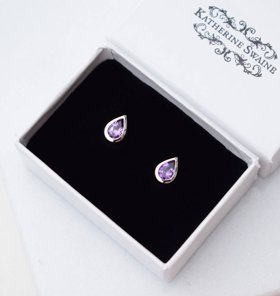 Amethyst Silver Teardrop Stud Earrings By Katherine Swaine