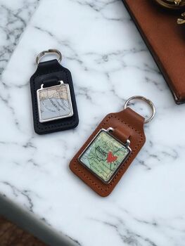 Personalised Vintage Map And Heart Keyring, 2 of 3