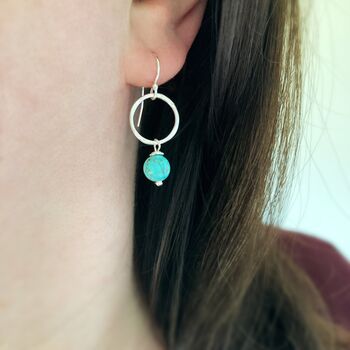 Turquoise Hammered Silver Circle Earrings, 2 of 6