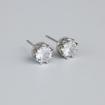 Sterling Silver White Crystal Stud Earrings, 3 of 6