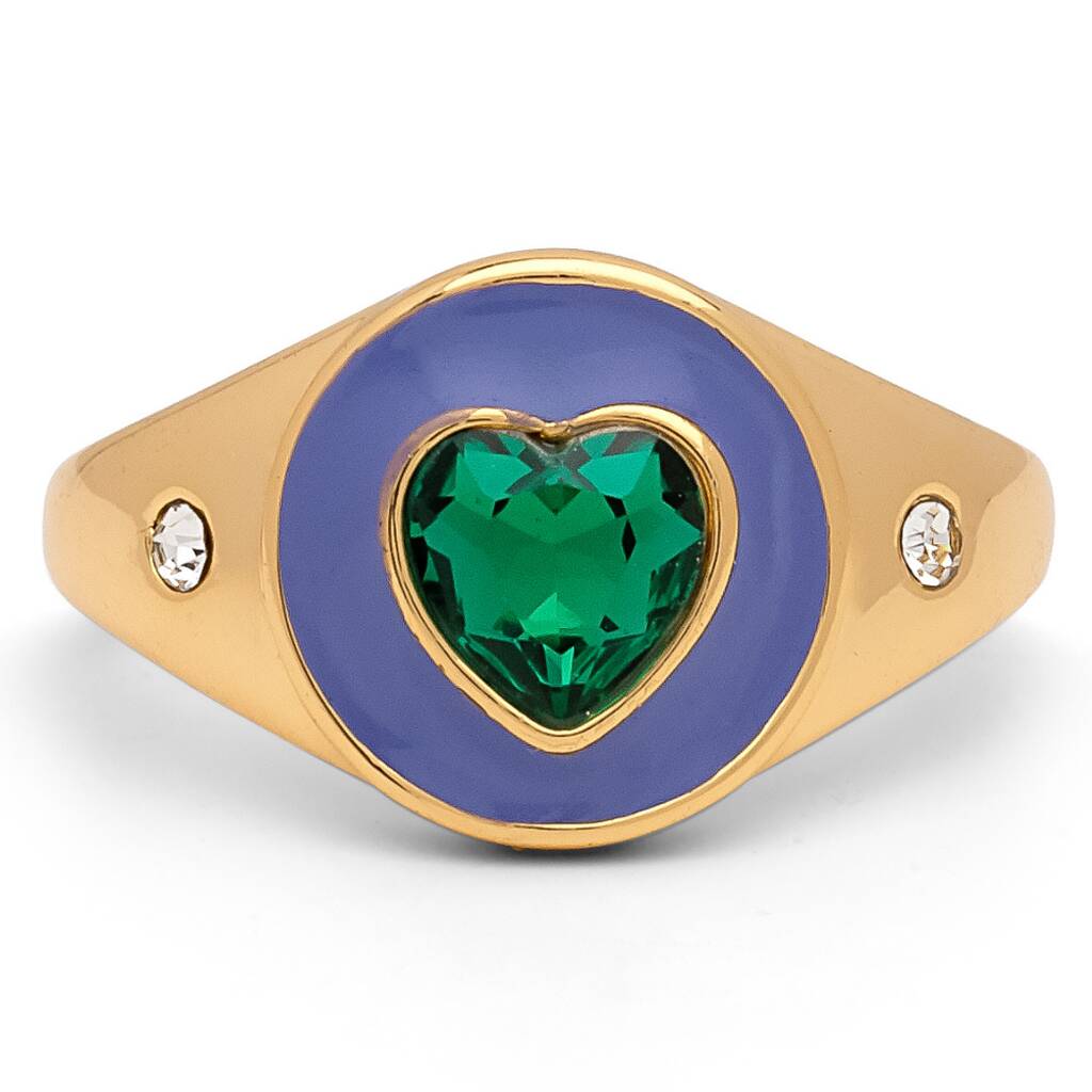Purple Enamel With Green Cubic Zirconia Heart Ring, 1 of 1