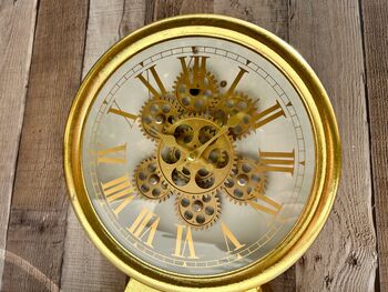 Gold Distressed Moving Gears Mantel Clock Roman Numeral, 2 of 8
