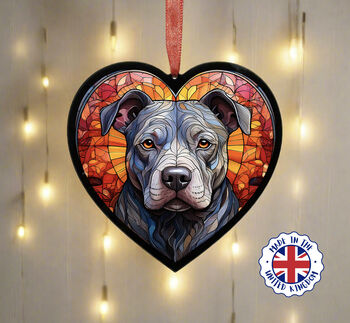 Staffordshire Bull Terrier Stained Glass Effect Heart Suncatcher, 6 of 7