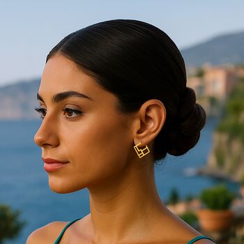 Art Deco Square Geometric Gold Hoop Earrings, 3 of 6