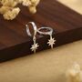 Sterling Silver Dainty Starburst Huggie Hoop Earrings, thumbnail 6 of 11