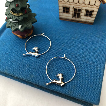 Sterling Silver Reindeer Hoop Earrings, 8 of 12