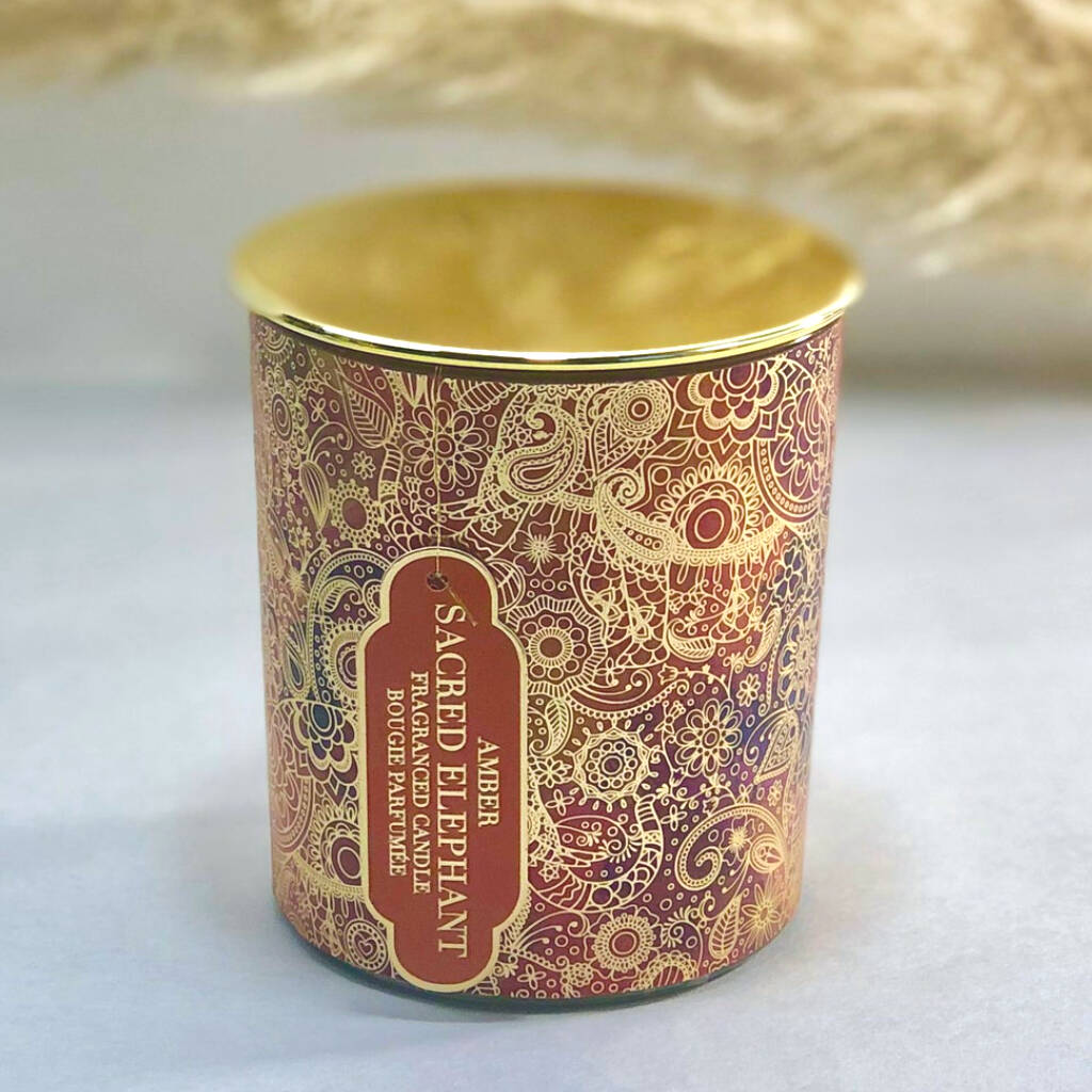 Scented Candle In Golden Glass Jar With Gold Lid By The Happy Place