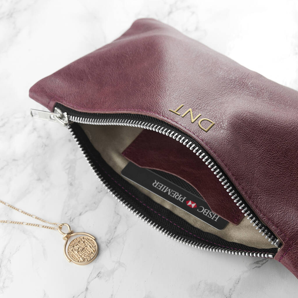 Personalised Luxury Leather Soft Clutch Bag Gift By Sassy Bloom As seen